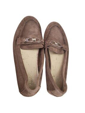 Coach Brown Suede Gold Pendant Accent Ballet Flat Shoes (10 in)